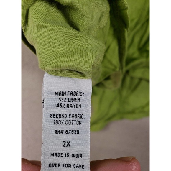 Linen Blend Shirt Womens 2X Green Roll Tab Sleeve Flap Pockets Button-Up - Picture 13 of 13
